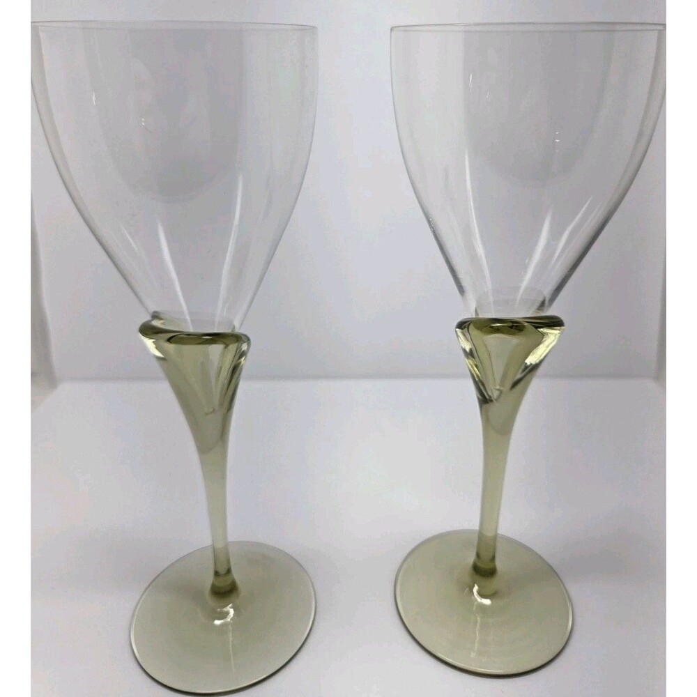 2 Rosenthal Studio-Linie Papyrus White Wine Glass Green Flower Michael Boehm